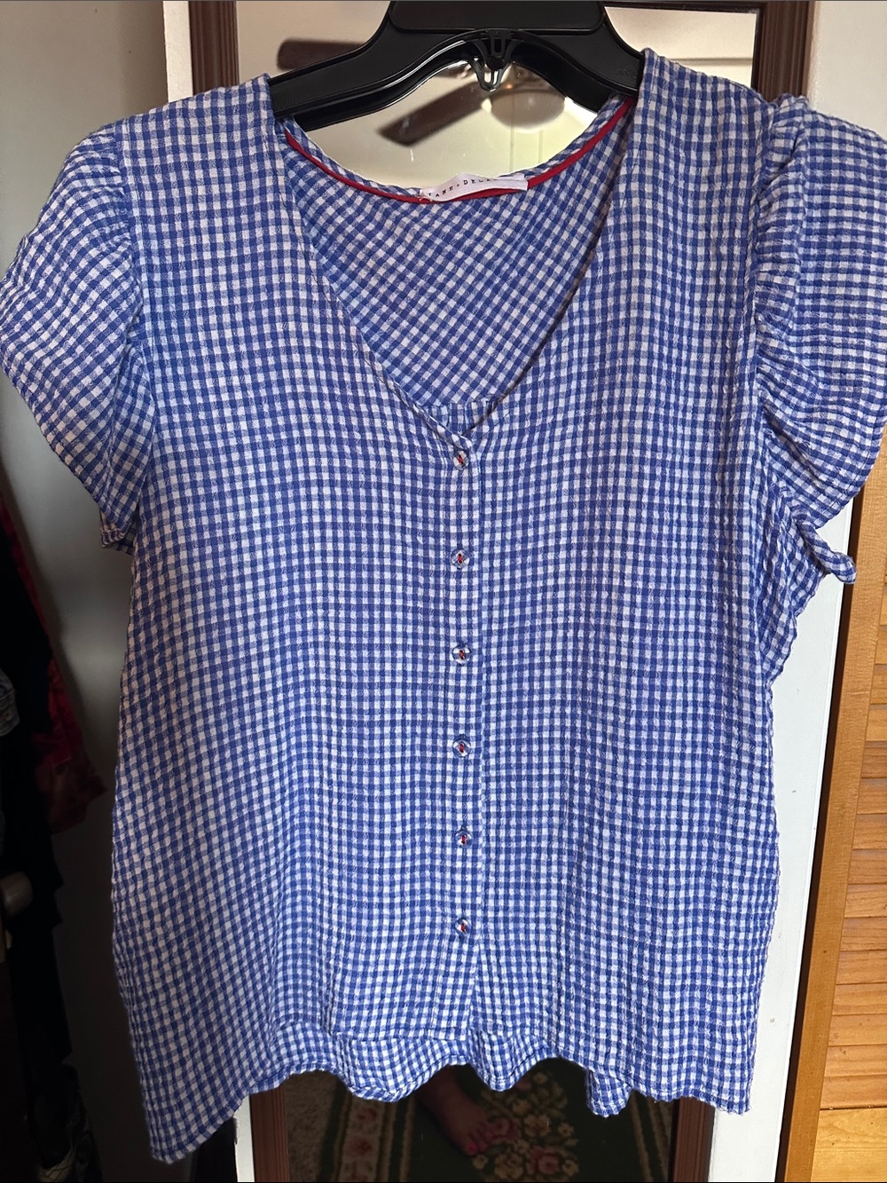 Jane + Delaney Blue Gingham Button-Front Women’s Top
